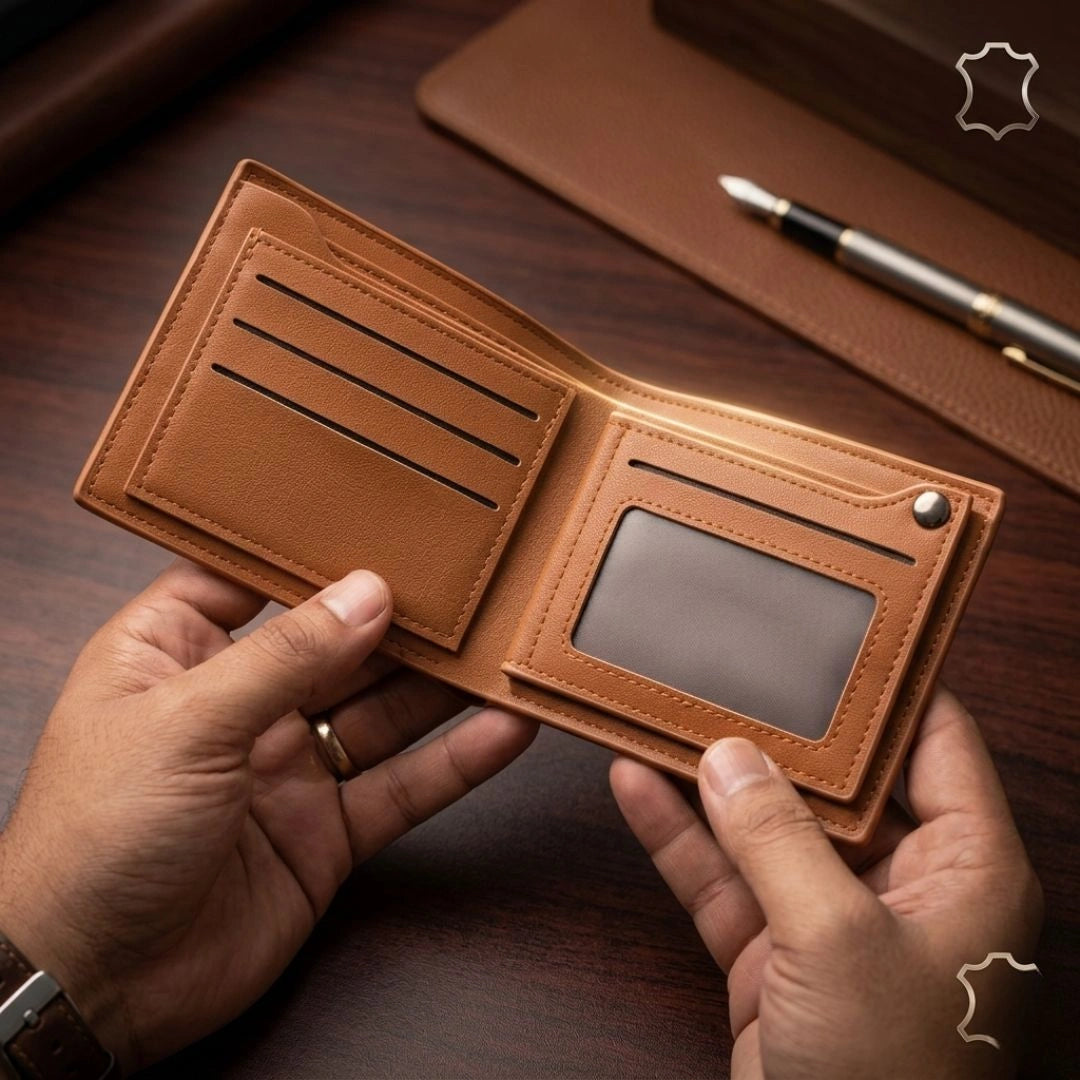 Anchor Emblem Bifold Leather Wallet with Box – Multi Card Slots, Cash Pocket & Zipper Pocket - Image 3