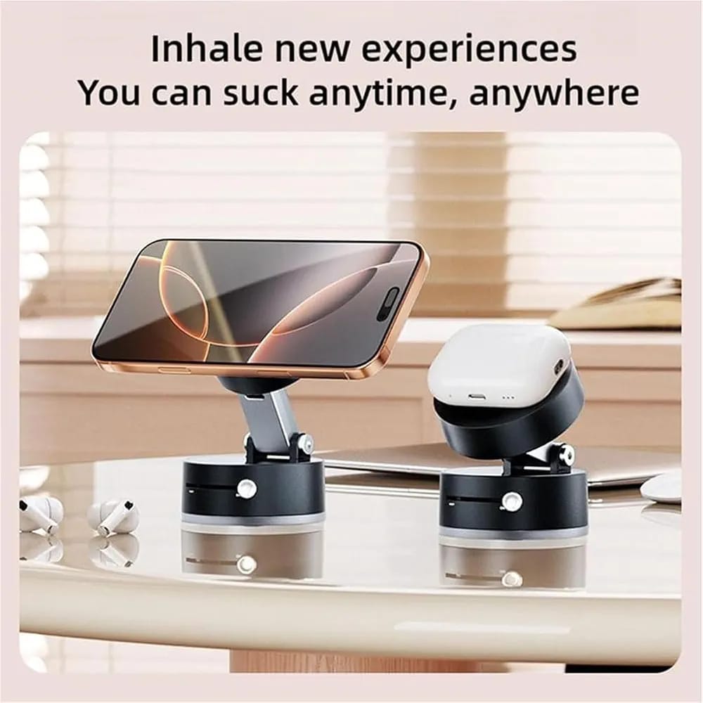 Double-Sided Vacuum Magnetic Phone Holder ��� Adjustable Foldable Rotating Suction Mount (Black) - Image 2