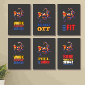 6 Pc Wall Decor Cardboard Phototiles With Double Tape Motivational Gym Quotes Work Hard Biceps Triceps(8*11size)
