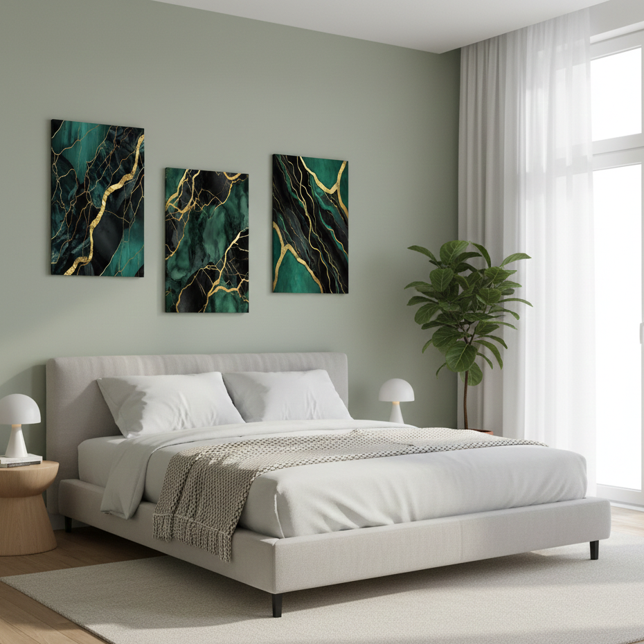 3 Pc Marble Design Phototiles Wall Art Set | Elegant Self‑Adhesive | Premium Smooth Finish | Size 8x11
