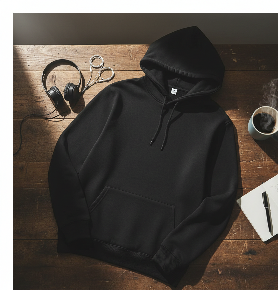 Black Polyester Hoodie – Warm, Soft & Stylish | Unisex Casual Wear for Winter & Everyday Comfort - Image 2