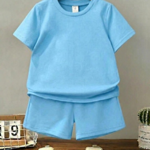 2 PCs Kids Plain Summer Tracksuit Set – Soft Cotton Blend Half Sleeve T-Shirt & Comfortable Shorts Co-Ord Outfit for Boy (Color Red Size Small)