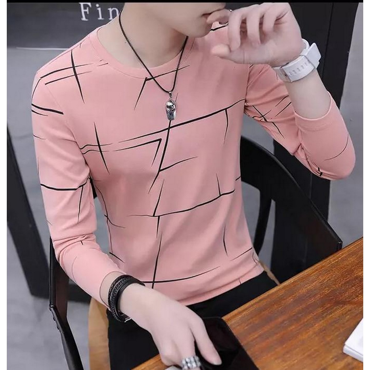 Fancy Cotton Jersey Full Sleeves T Shirt For Men | Best Quality Full Sleeves T Shirt For Men | T Shirt For Boys - Pink T-Shirt with Black Print - Image 2