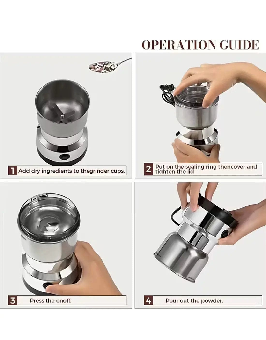 Electric Stainless Steel Coffee & Masala Grinder Machine ��� Multipurpose Spice, Dry Fruit & Herb Grinder - Image 3
