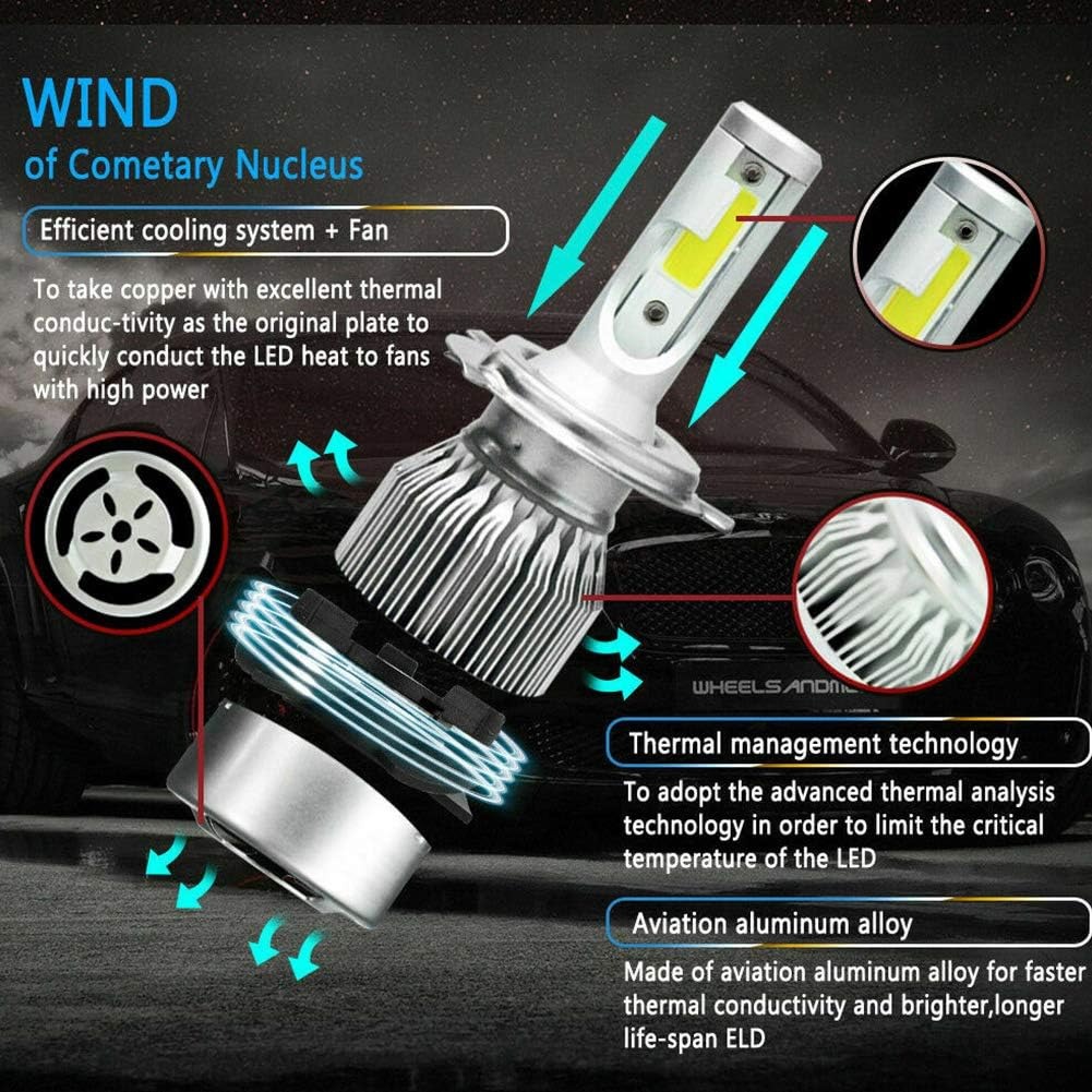 2PCS C6 H4 LED Headlight Bulbs – 72W 7600LM COB Car Headlights 6000K White High Brightness - Image 2