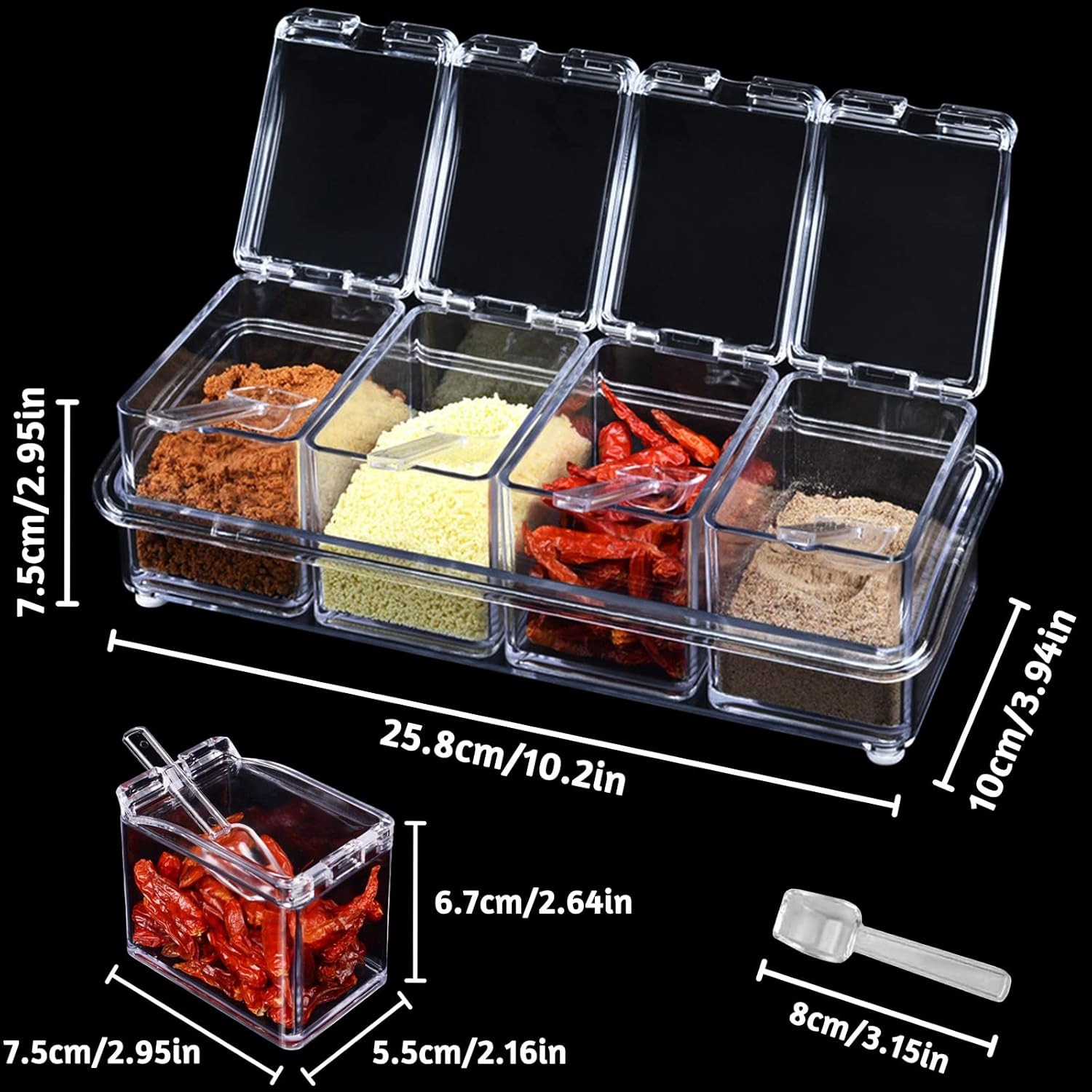 Crystal Seasoning Box With 4 Compartments And Spoons – Transparent Spice Storage Container Set For Kitchen Organization - Image 3
