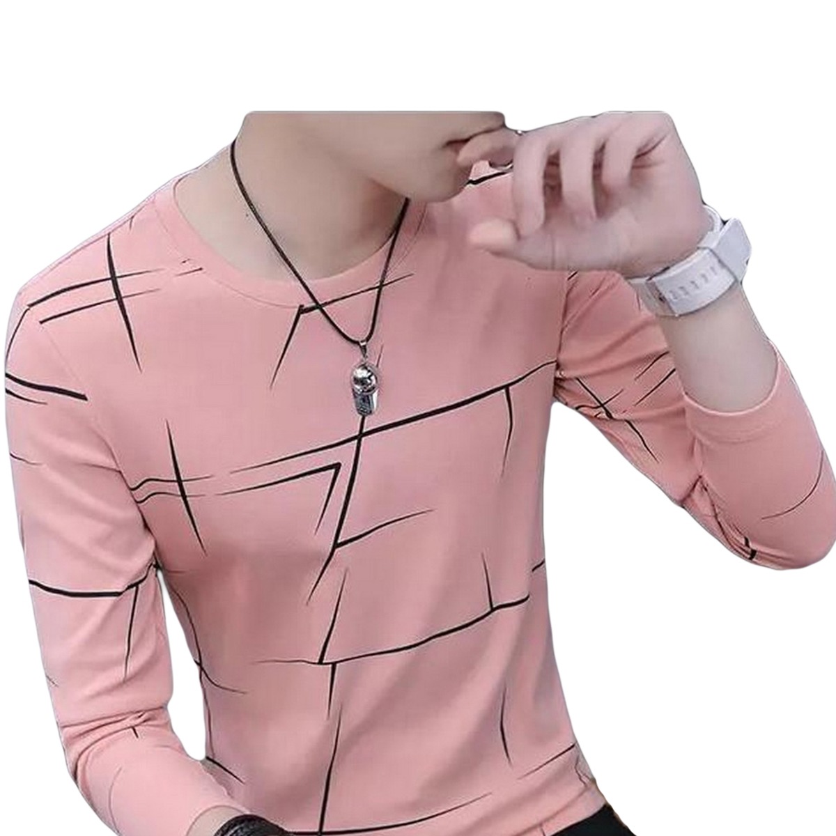 Fancy Cotton Jersey Full Sleeves T Shirt For Men | Best Quality Full Sleeves T Shirt For Men | T Shirt For Boys - Pink T-Shirt with Black Print - Image 3