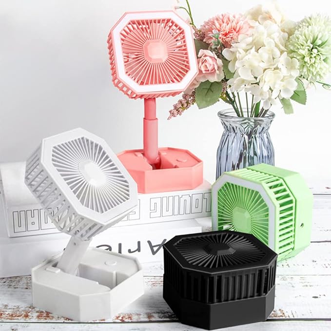 Portable Folding Fan | Desktop Fan Retractable Adjustable Table Cooling Plastic Fan | Summer Outdoor Indoor Work Personal with Night Light (Random Colors) - Image 2