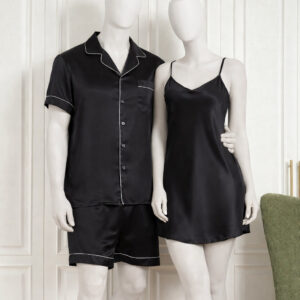 Couple Silk Night Suit / Sleepwear Set ��� Shirt & Shorts with Slip Dress | SKU DC-C013 (3 Pcs) | Maroon