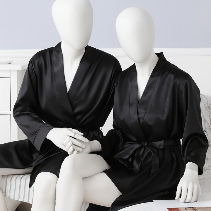 Elegant Silk Couple Gown / Robe Set – Wrap Style with Waist Belt (2 Pcs) | DC-C008 - Image 2