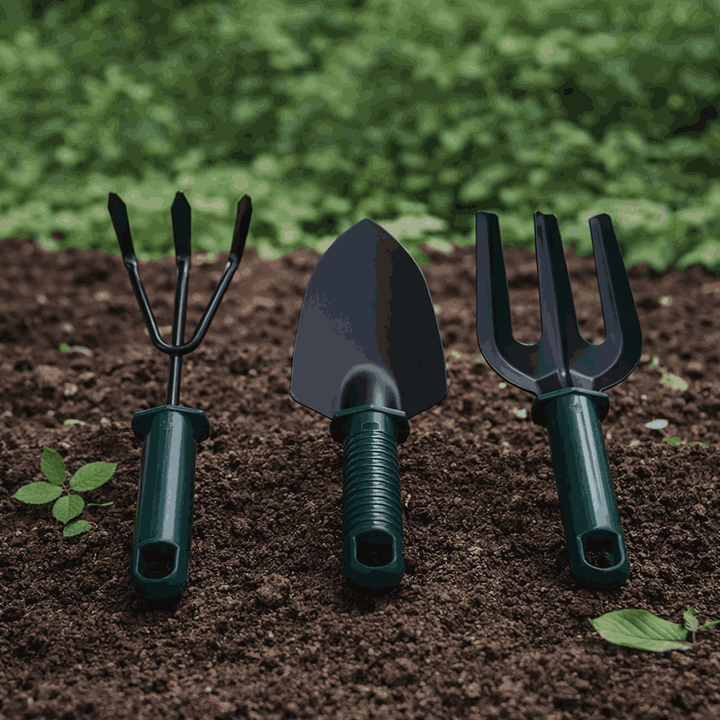 Premium 3-Piece Mini Garden Tool Set – Heavy-Duty Metal Hand Trowel, Cultivator Rake, and Ergonomic Garden Fork for Indoor and Outdoor Plant Care