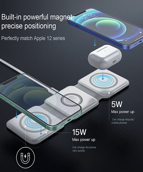 3 in 1 Magnetic Foldable Wireless Charging Station 15W Fast Charger for iPhone, AirPods & Smartwatch - Image 3