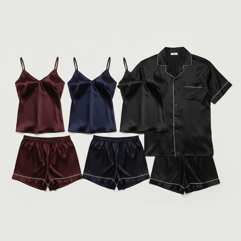 Couple Night Dress / Night Suit / Silk Sleepwear Set – 4-Piece Camisole & Shirt with Shorts | DC-C015 - Image 4