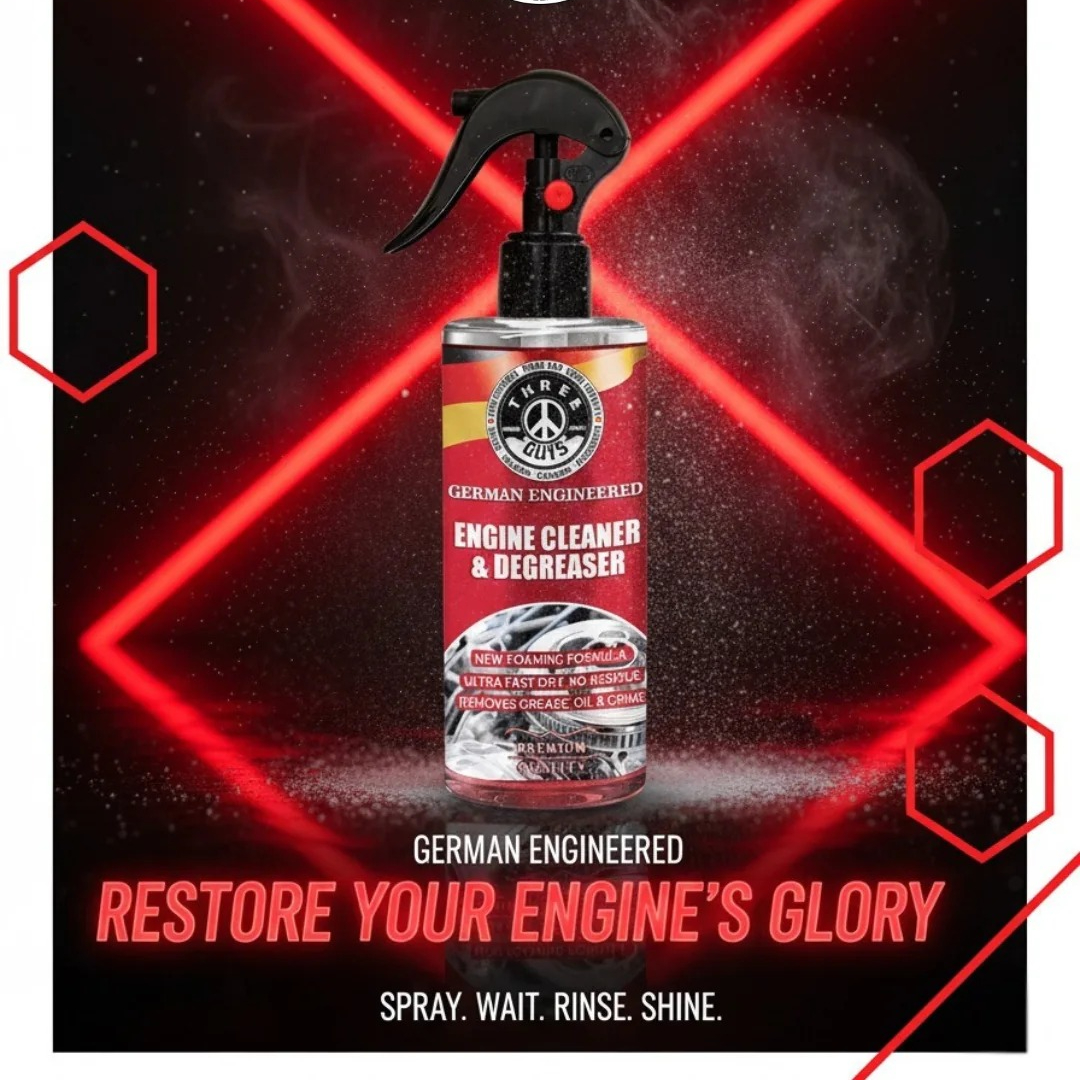 THREE GUYS Engine Cleaner & Degreaser | Foaming Formula | German Engineered Fast-Dry Spray (250ml)
