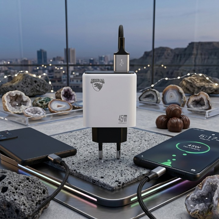 45W Multi Protocol Dual Port Travel Fast Charger Model GCH 20 With Integrated EU Europlug Type C Connector
