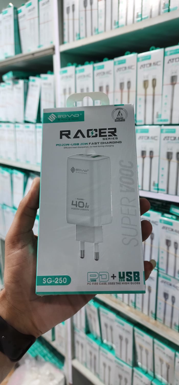 SOVO Racer Series SG-250 40W Dual Port Fast Charger | USB-A + USB-C PD Wall Adapter - Image 4