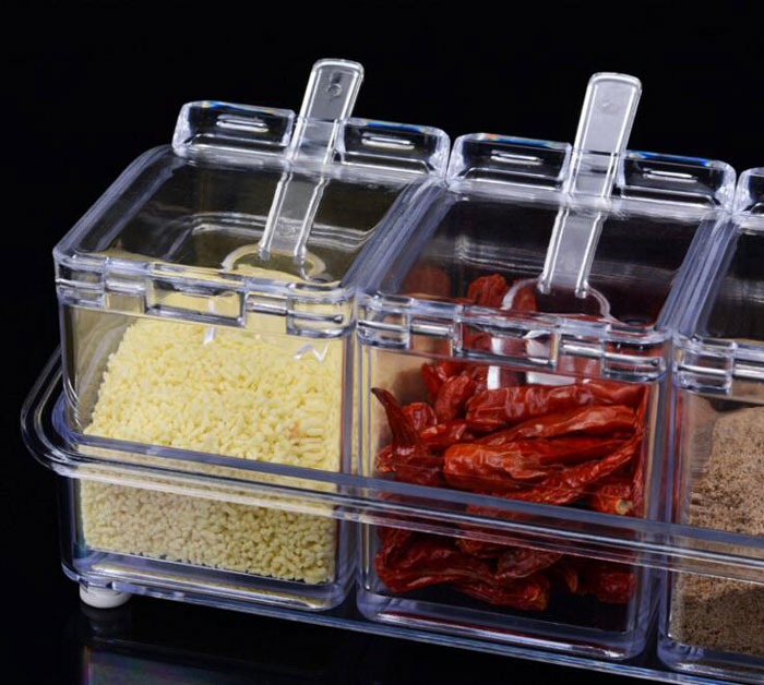 Crystal Seasoning Box With 4 Compartments And Spoons – Transparent Spice Storage Container Set For Kitchen Organization - Image 4