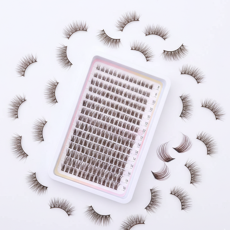Pre-Glued Wispy Eyelash Clusters – DIY Eyelash Extension Box, Brown Fiber Lashes - Image 3