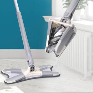 Rotating X Mop Flat Microfiber Floor Mop with 360° Squeeze System and Replaceable Cloth Heads