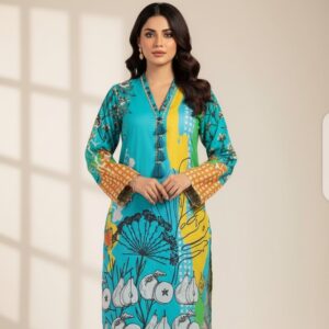 1 Piece Unstitched Digital Swiss Lawn Shirt For Girls & Women 2.5 Yard Shirt Cutting - Orange
