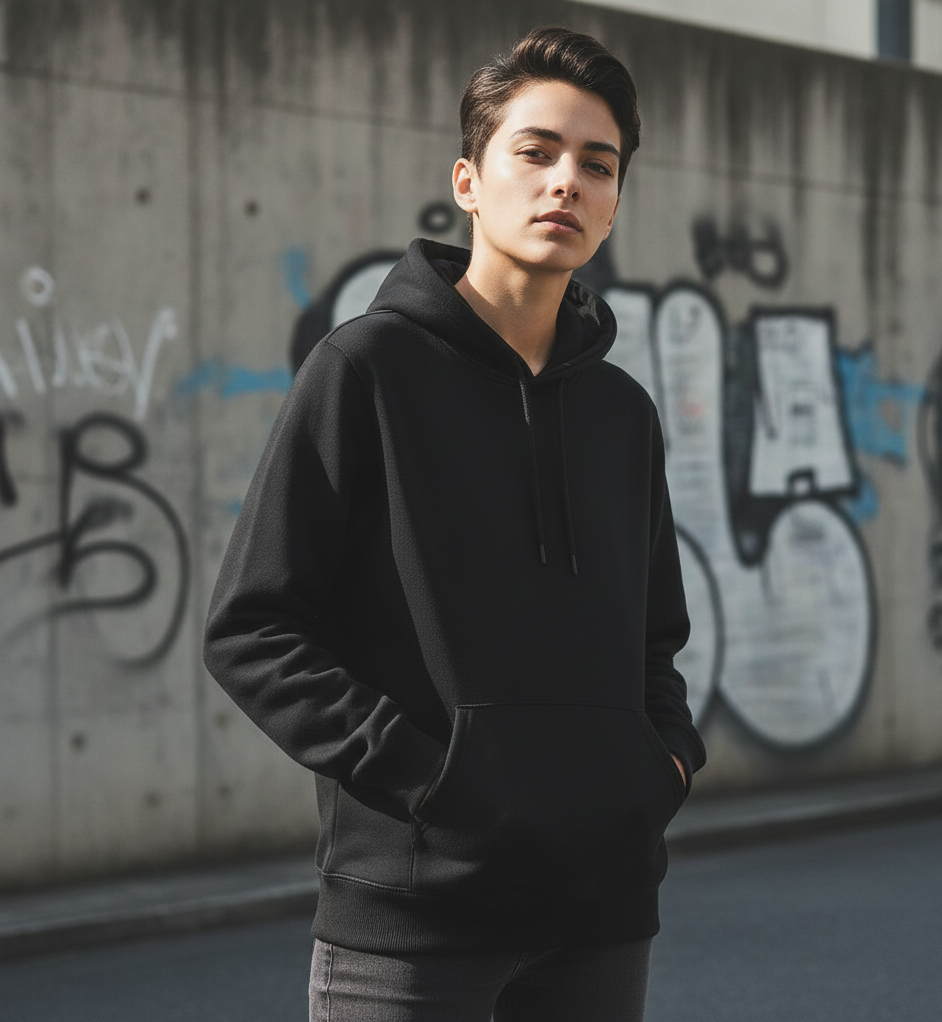 Black Polyester Hoodie – Warm, Soft & Stylish | Unisex Casual Wear for Winter & Everyday Comfort - Image 3
