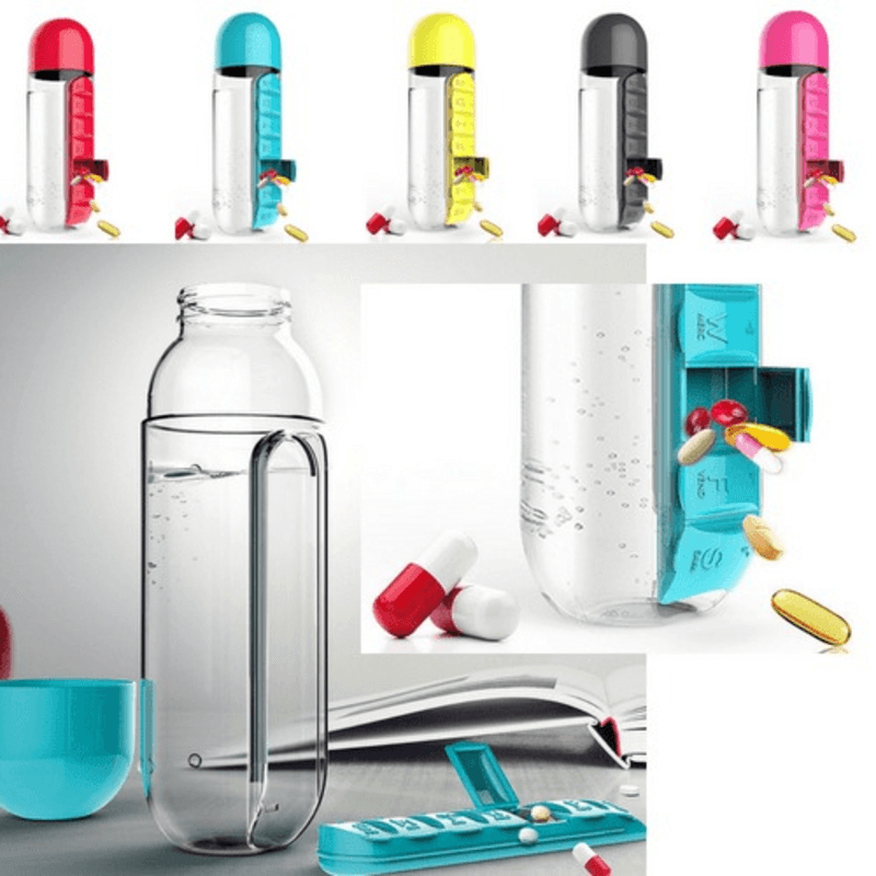 2 In 1 Water Bottle With Built In 7 Day Pill Organizer And Cup Cap Durable Portable Design For Daily Use | Random Color - Image 4