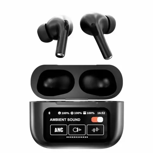 A9 Pro Earbuds With Anc Technology Sleek Matte Black Design Led Indicator Built In Screen And Clear Sound Quality - Black - Image 3