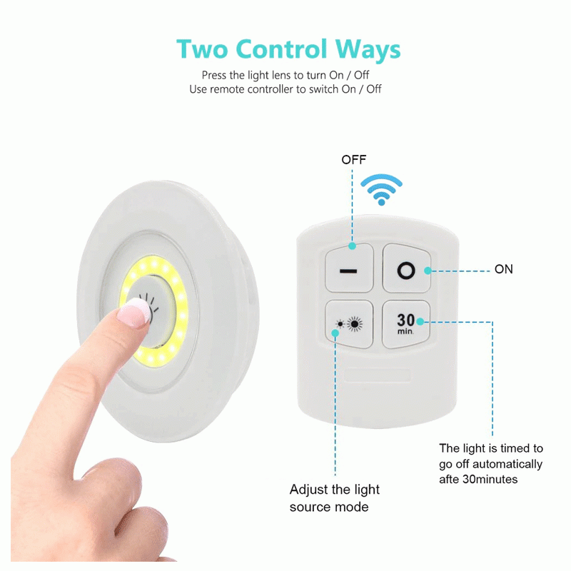 Pack of 3 LED Remote Control Lights – Tap Lights with Self Adhesive for Cabinet, Wardrobe & Kitchen - Image 2