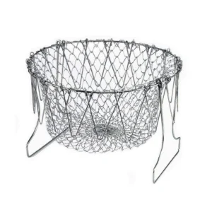 Stainless Steel Multi-Functional Foldable Chef Basket – Deluxe Kitchen Colander, Mesh Steam, Rinse, Strain & Fry Basket