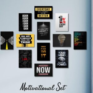 Motivational Wall Art Wooden Canvas Frames 12 Pcs Set Wooden Sticky Tiles 5x7 Inches Easy Mounting
