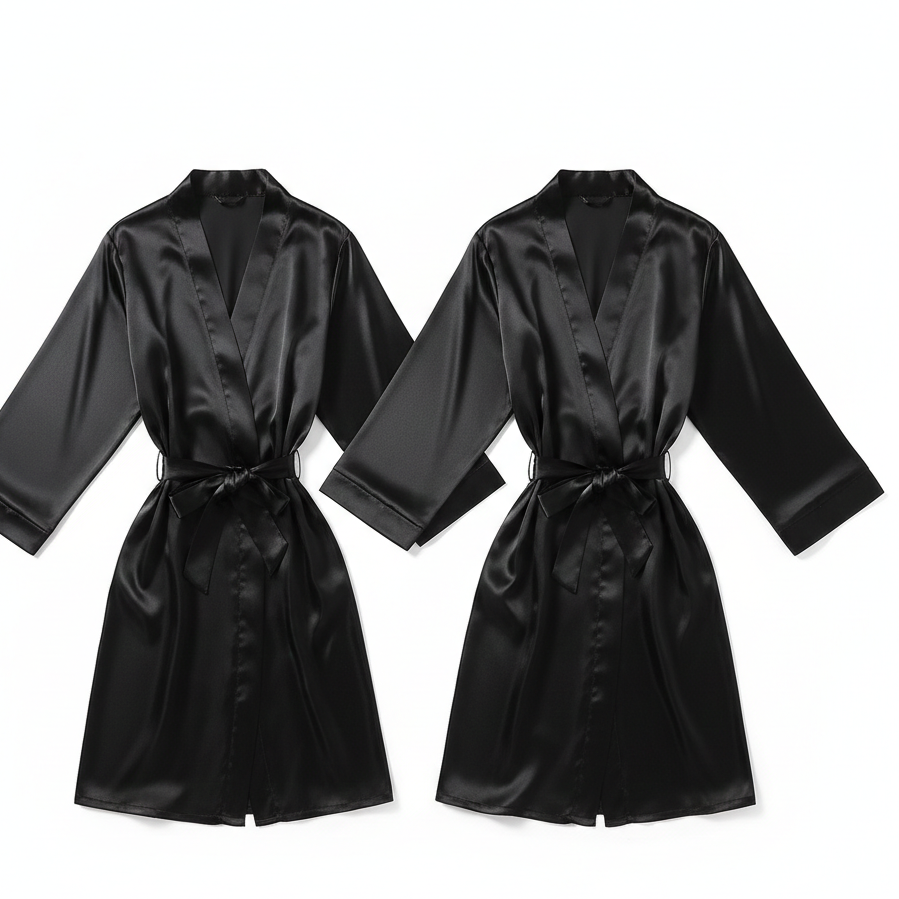 Elegant Silk Couple Gown / Robe Set – Wrap Style with Waist Belt (2 Pcs) | DC-C008 - Image 3