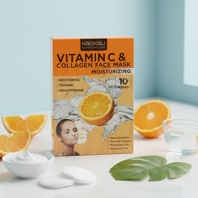 HAQKALI Professional Care Vitamin C & Collagen Moisturizing Face Mask - Restoring, Toning, and Brightening (pack of 10)