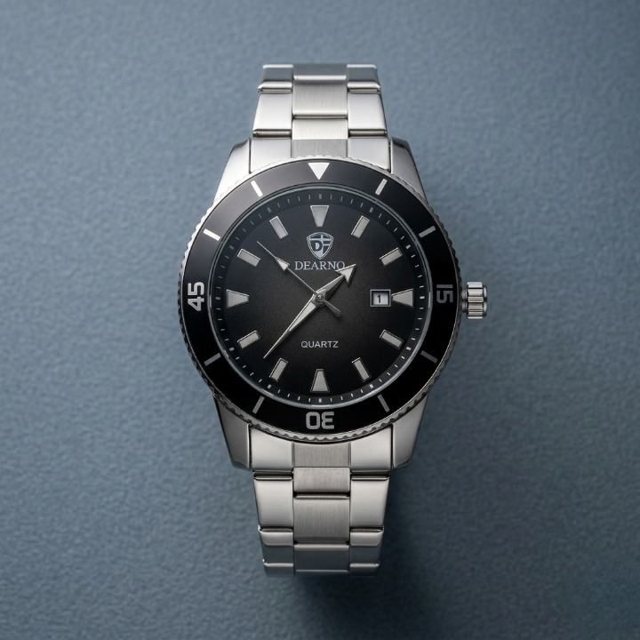 Premium Men's Stainless Steel Quartz Watch – Classic Dial Luxury Business Watch with Date Display ~ Without Box - Image 2