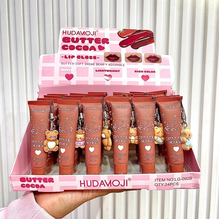 Huda Moji Cute Teddy Style Cocoa Butter High Pigmented Lip Gloss Set – Nude Shades (Pack of 2) - Image 2