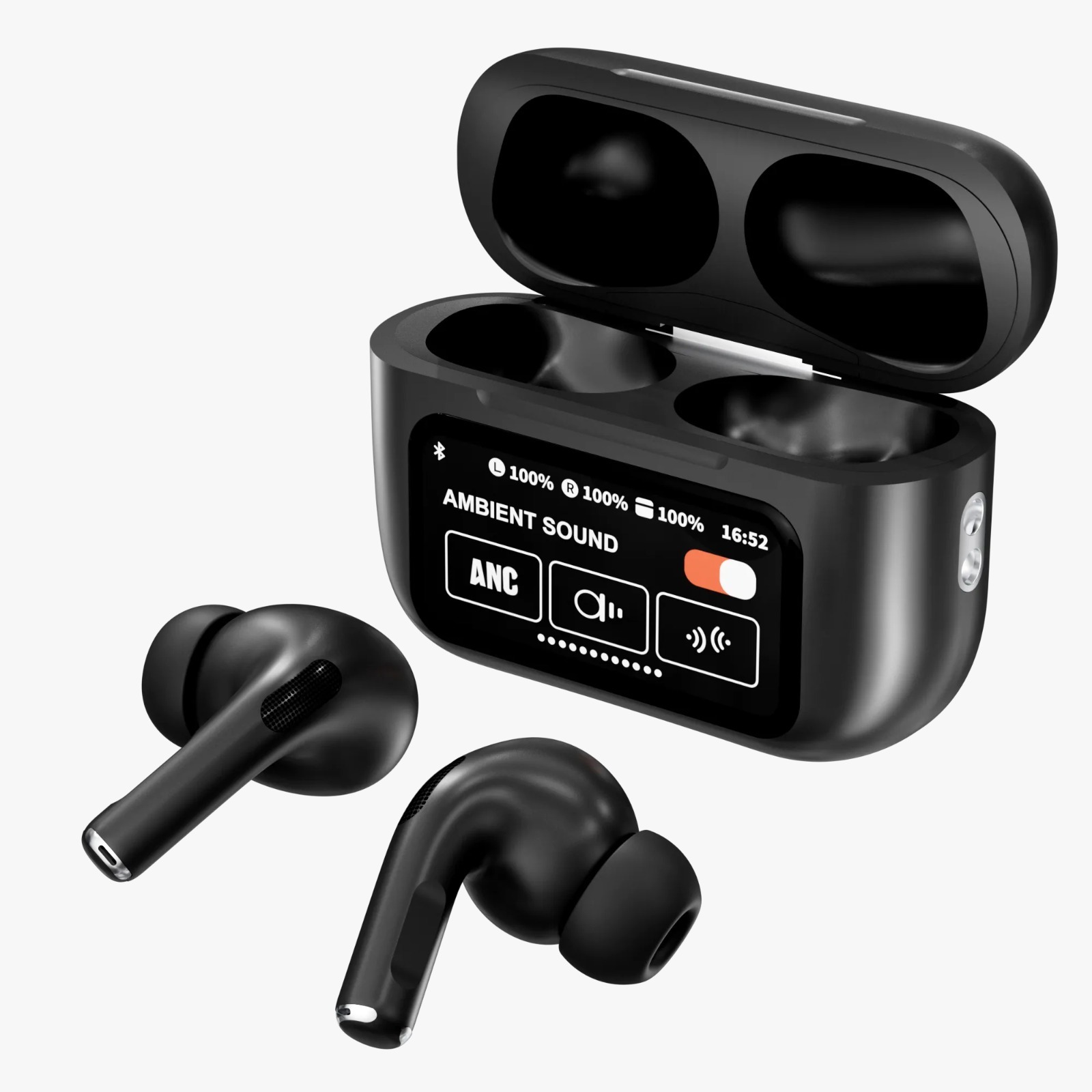 A9 Pro Earbuds With Anc Technology Sleek Matte Black Design Led Indicator Built In Screen And Clear Sound Quality - Black - Image 2