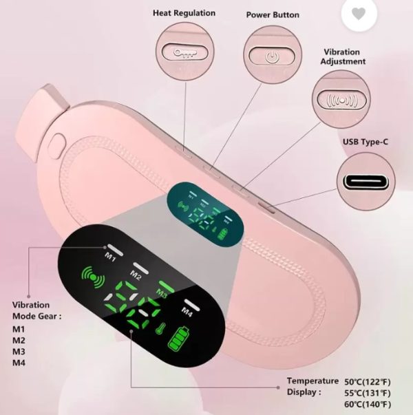Portable Menstrual Heating Pad Belt for Women – Electric Period Pain Relief Massager with 3 Heat Levels & 4 Massage Modes - With Box - Image 4