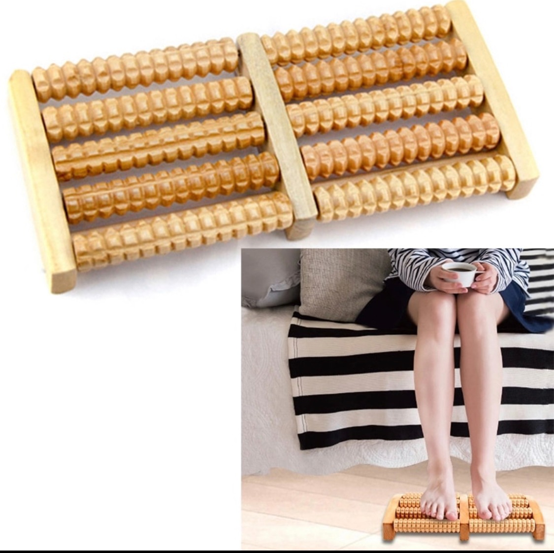 Traditional Wooden Roller Foot Massager Durable Natural Wood Design For Relaxation Stress Relief And Improved Blood Circulation - Image 2