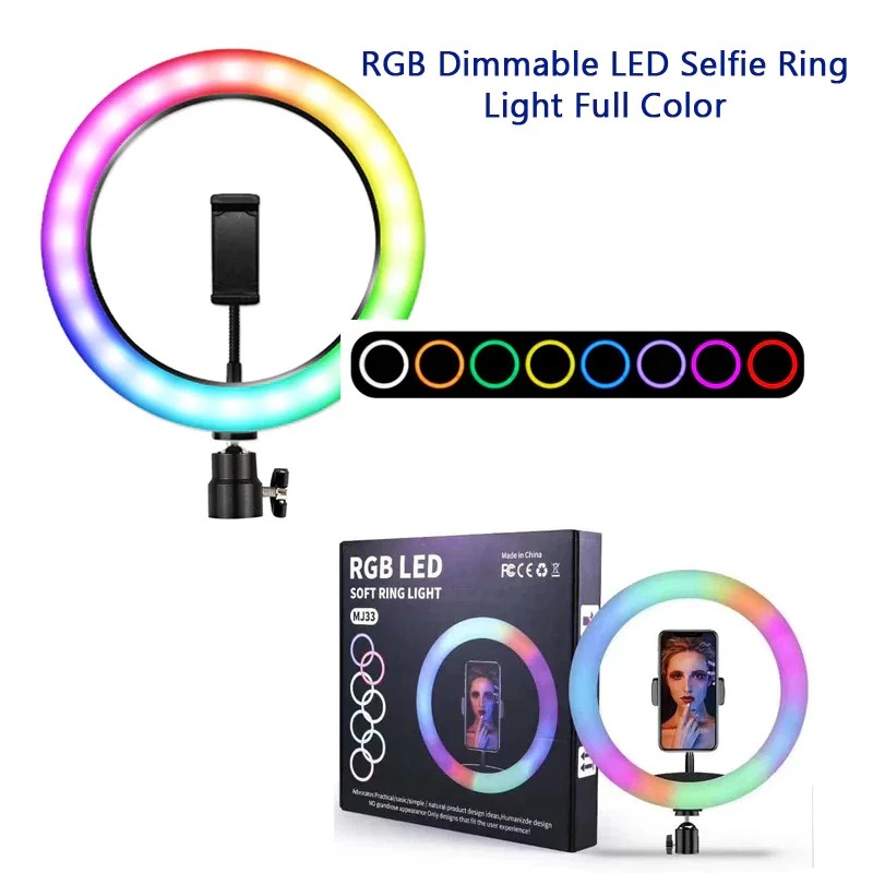 RGB Ringlight 26 CM MJ26 With Mobile Holder Adjustable Lighting For Photography Video Recording Makeup And Live Streaming