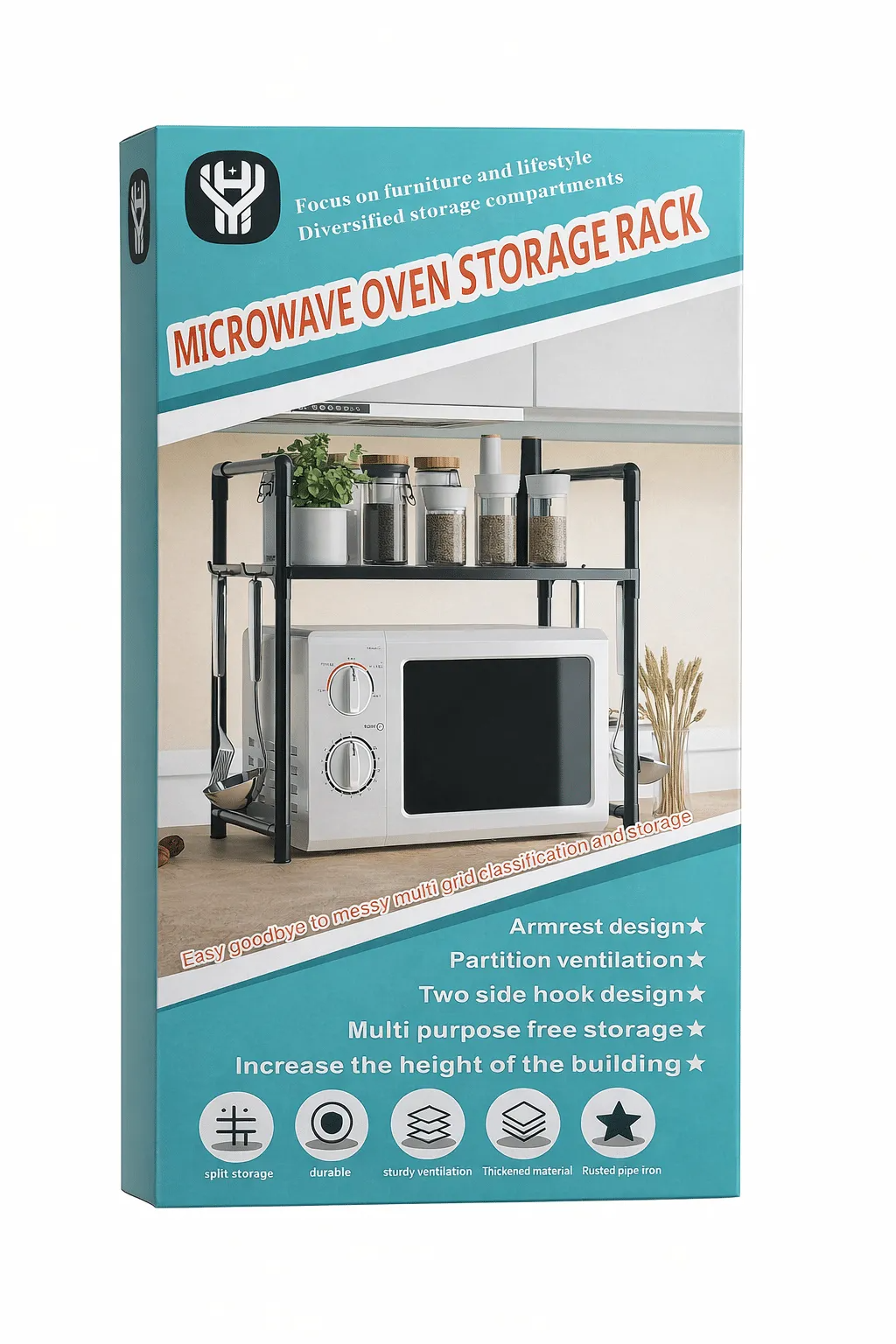 Microwave Oven Storage Rack 2-Tier Kitchen Organizer | Space-Saving Carbon Steel Shelf For Countertop And Utensils | Random Colour ~ Plastic - Image 4