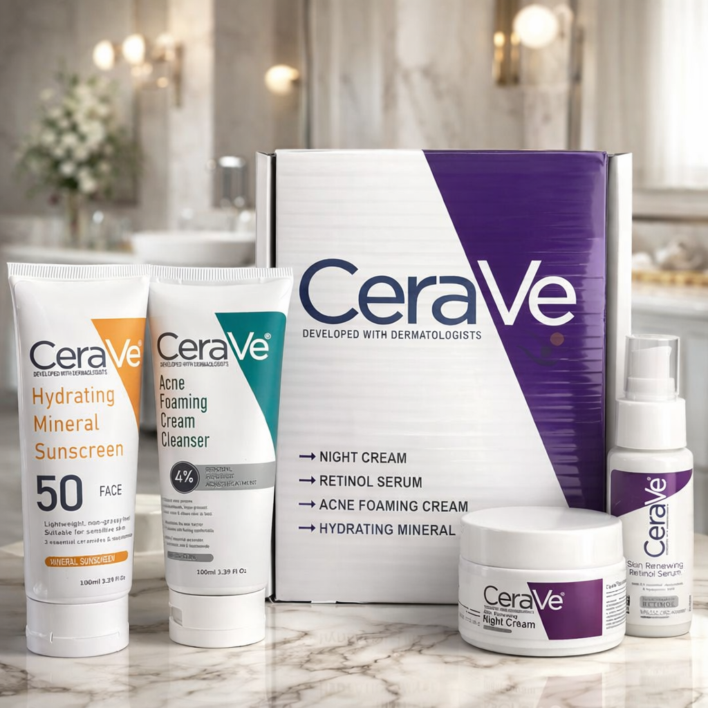CeraVe Complete Skincare Bundle for Acne & Anti-Aging | Includes Acne Foaming Cream Cleanser, Retinol Serum, Night Cream & Hydrating Mineral Sunscreen SPF 50 - Image 3