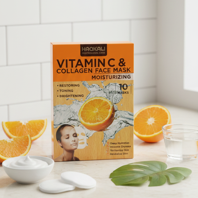 HAQKALI Professional Care Vitamin C & Collagen Moisturizing Face Mask - Restoring, Toning, and Brightening (pack of 10) - Image 3