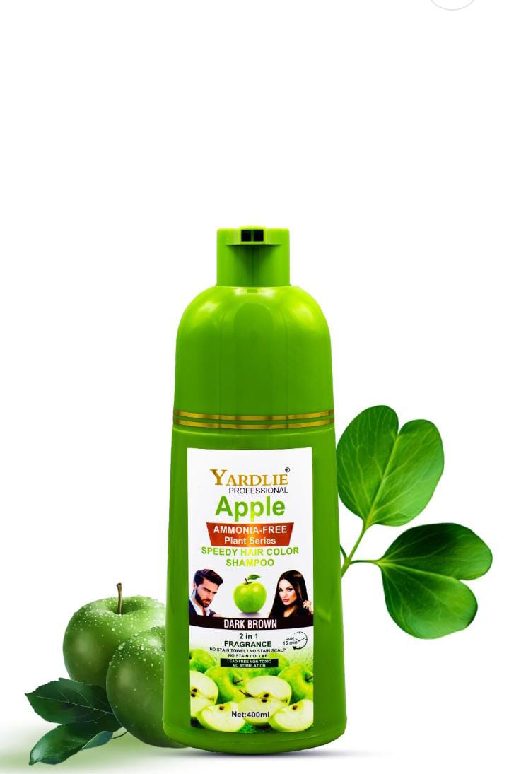 Yardlie Apple Hair Color Shampoo – 2-in-1 Natural Black & Brown Color + Cleanse Formula 400ml – Easy Use for Shiny, Healthy Hair