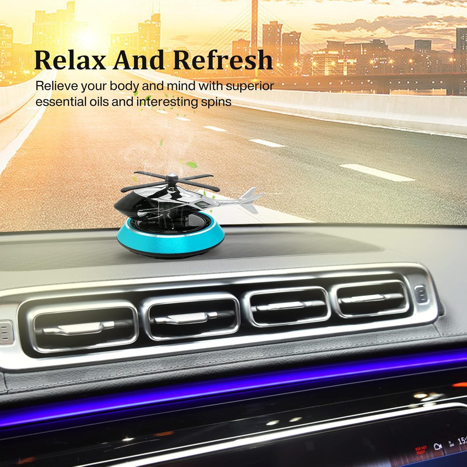 Solar Powered Car Aroma Diffuser Helicopter Air Freshener – Dashboard Perfume Decor | Metal + ABS, Refillable Fragrance - Image 3