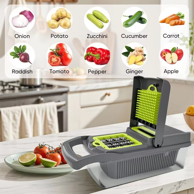 Vegetable Chopper 16 Pcs Set – Manual Onion Chopper, Food Slicer, Dicer, Grater & Potato Cutter with Handle – Multi-Function Kitchen Tool - Image 2