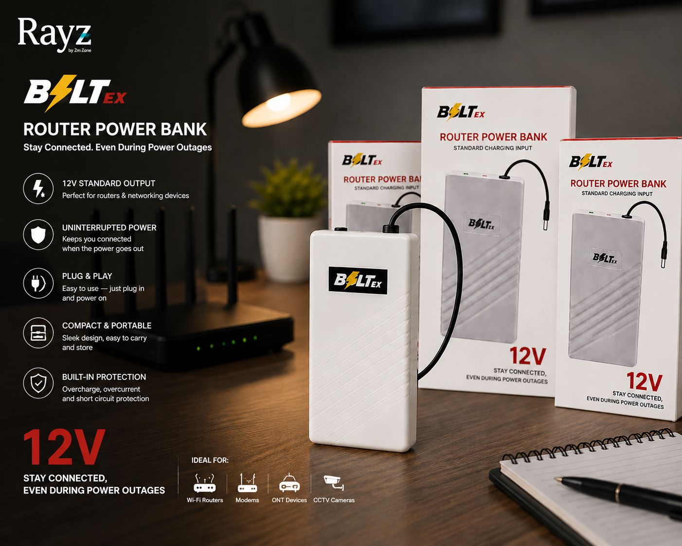 Bolt/ex 12V Router Power Bank on / off Buttonβ High-Performance UPS for Non-Stop Internet (3-4 Hours Backup) - 20000Mah Battery - Image 3