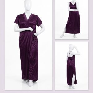 2 Pcs Premium Silk Lace Women's Sleepwear Set Inner & Gown Nightwear (Size Free)