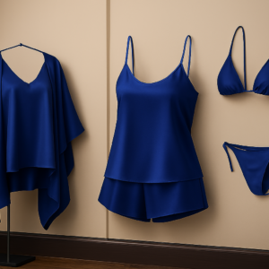 Luxury Satin Sleepwear Trio for Women | Robe, Slip Dress & Halter Bikini Set | Free Size (DC-5001)