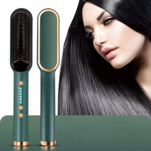 HQT-909B Hair Straightener Ceramic Heated Hair Brush | brush straightener | Ceramic Heated Hair | Hair styling | Hair Beauty Tool | Straight , curl different styling hair Ceramic Brush With Out Box (random color ) - Image 3