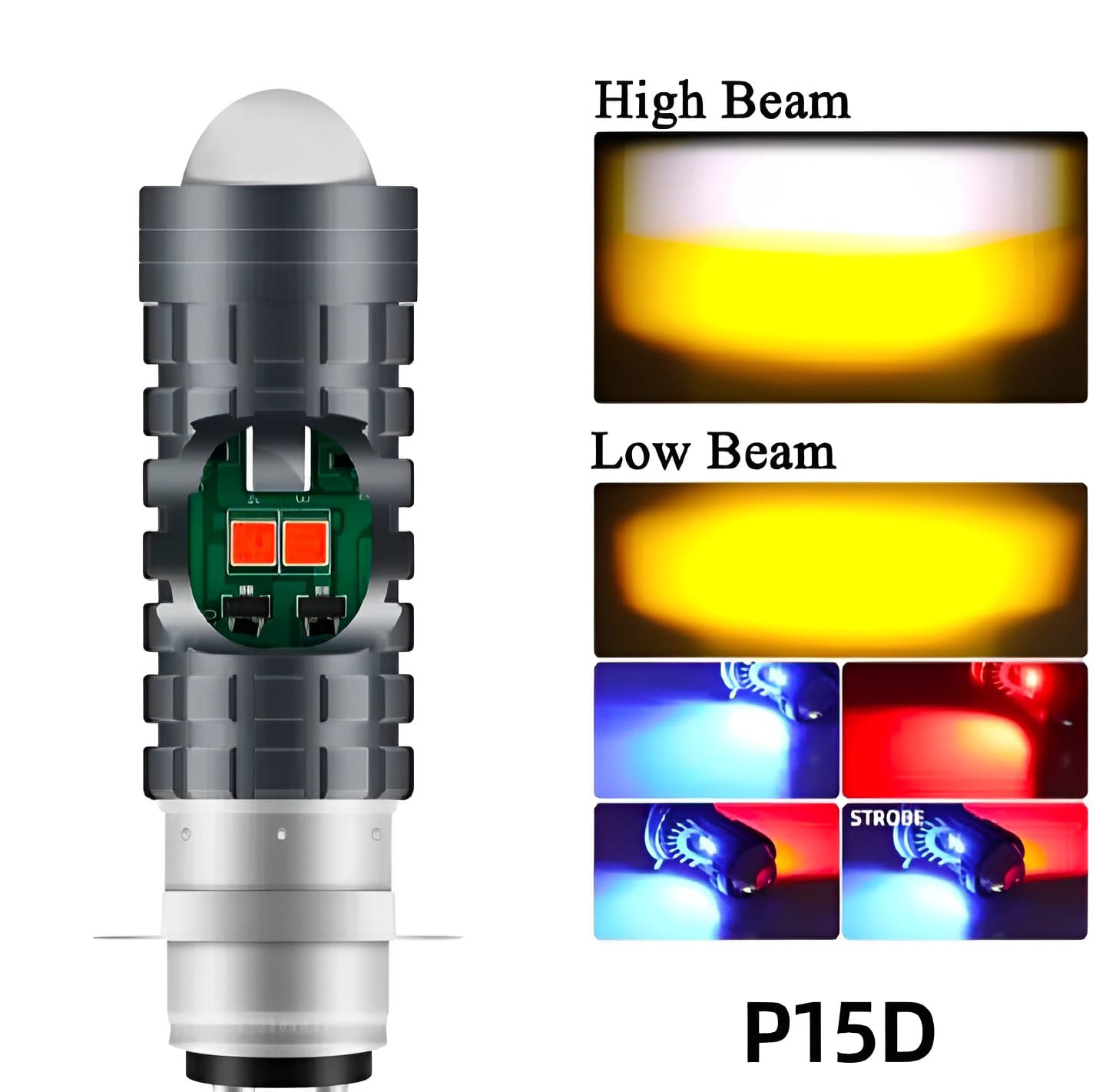 Bike LED Headlight Bulb with 5 Function- Police Light Red, Blue White and Yellow Light with Police Flasher CD70 CG125 Motor bike - Image 5