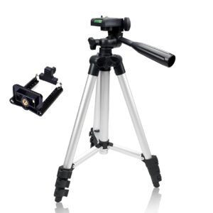 Adjustable Tripod Stand for Mobile Phones and Cameras with Mobile Holder, Portable DSLR Stand for Vlogging, Universal Silver Model 3110 and Bag